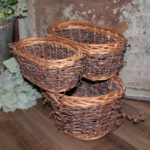 NEW Set of 3 Large Rustic French Country Farmhouse Willow Wicker Nesting Baskets - Picture 10 of 12